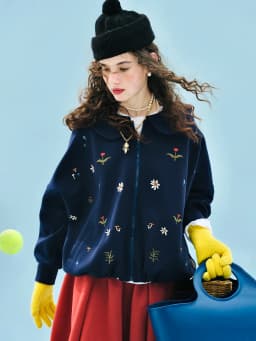 imakokoni Vintage Floral Embroidered Zip Up Jacket Sweatshirt Women's Hoodies & Sweatshirts Casual Female Clothing for Women