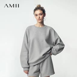 Amii Women's Sweatshirt 2026 Autumn New Round Neck Love Embroidery Pullover Sweatshirts Loose Drop Shoulder Sleeve Top 12641112