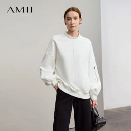 AMII Woman Sweatshirts 2025 Winter New Loose Thicken Stand-up Collar Sweatshirt For Woman Long Sleeve Warm Pullover Top 12544121