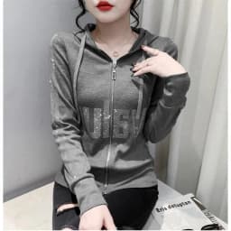 European Clothes Jacket Women Hooded Zipper Hot Diamonds Slim Top Casual Long Sleeve T-shit Autumn Winter