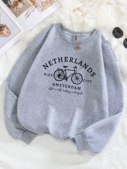 Netherlands Amsterdam Bike Design Womens Pullovers Fleece Casual Sweatshirt Autumn Loose Clothes Crewneck All-Match Sportswears