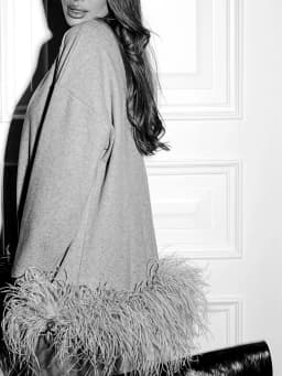 WHITNEY WANG Designer Style 2024 Spring Fashion Streetwear Real Puffy Ostrich Feathers Trim Sweatshirt Women Hoodies