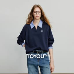 TOYOUTH Women's Hoodies Sweatshirt 2026 Autumn New Fake Two Piece Spliced Turn Down Collar Cotton Embroidered Pullover Tops