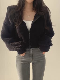 Women's Zipper Hooded Faux Lamb Velvet Sweatirt Jaet Autumn Winter College Sle Small Size Fluffy Cardigan Top