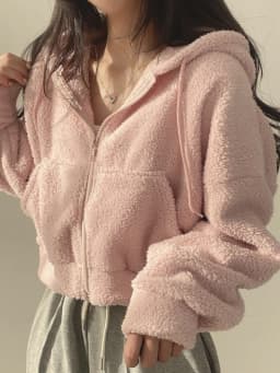 Women's Zipper Hooded Faux Lamb Velvet Sweatirt Jaet Autumn Winter College Sle Small Size Fluffy Cardigan Top