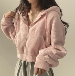 Women's Zipper Hooded Faux Lamb Velvet Sweatirt Jaet Autumn Winter College Sle Small Size Fluffy Cardigan Top