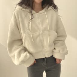 Women's Zipper Hooded Faux Lamb Velvet Sweatirt Jaet Autumn Winter College Sle Small Size Fluffy Cardigan Top
