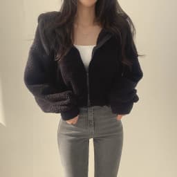 Women's Zipper Hooded Faux Lamb Velvet Sweatirt Jaet Autumn Winter College Sle Small Size Fluffy Cardigan Top