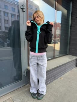 Subculture Y2K Vintage Oversized Zip Up Hoodie Women Big Contrast Zipper Cropped Unique Design Casual Streetwear Sweatshirt 2026