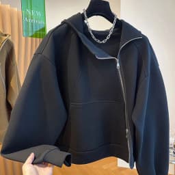 French style fashion irregular diagonal zipper hooded sweater women's loose temperament in spring and autumn design casual coat