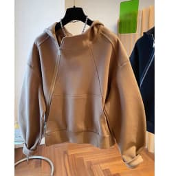 French style fashion irregular diagonal zipper hooded sweater women's loose temperament in spring and autumn design casual coat