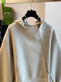 French style fashion irregular diagonal zipper hooded sweater women's loose temperament in spring and autumn design casual coat