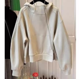 French style fashion irregular diagonal zipper hooded sweater women's loose temperament in spring and autumn design casual coat