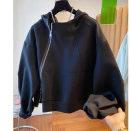 French style fashion irregular diagonal zipper hooded sweater women's loose temperament in spring and autumn design casual coat
