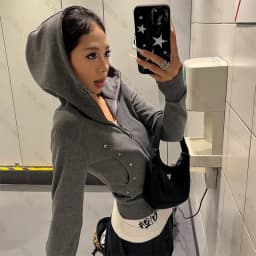 European and American High Street Gothic Fashion Trend Versatile Slimfit Zipper Hoodie Streetwear Harajuku Women Slim Fit Hoodie