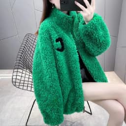 2024 Autumn Winter Fleece Fluffy Jacket Streetwear Zipper Coat Women Plush Warm Outerwear Letter Splice Female Sweatshirt