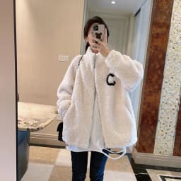 2024 Autumn Winter Fleece Fluffy Jacket Streetwear Zipper Coat Women Plush Warm Outerwear Letter Splice Female Sweatshirt