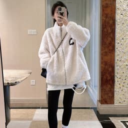 2024 Autumn Winter Fleece Fluffy Jacket Streetwear Zipper Coat Women Plush Warm Outerwear Letter Splice Female Sweatshirt
