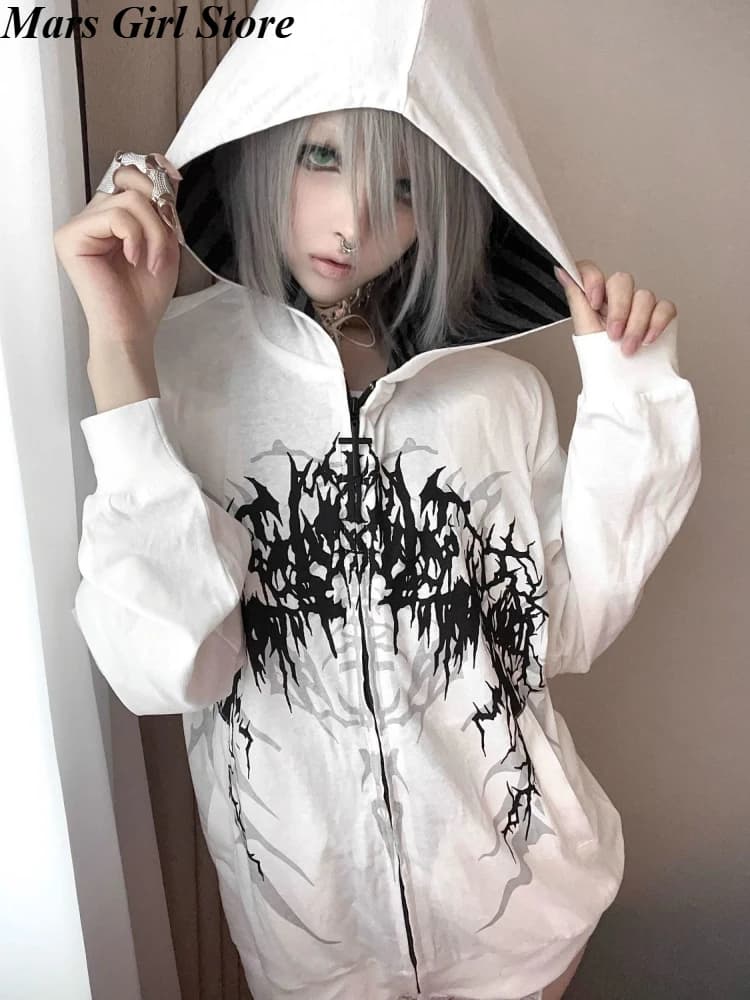 Y2K Subculture Gender Neutral Hoodie Jacket Spring Autumn 2025 Loose Fit Zip Up Thin Coat Harajuku Streetwear Gothic Outfit New
