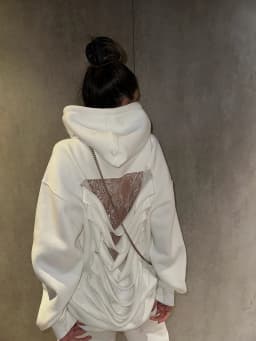 American Gothic Translucent Mesh Hoodie Y2Kwomens Fashion Sexy Ribbon Backless Hollow Oversized Hoodie Sweatshirt Casual Jacket