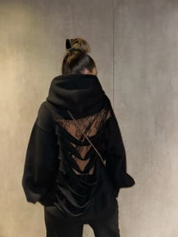 American Gothic Translucent Mesh Hoodie Y2Kwomens Fashion Sexy Ribbon Backless Hollow Oversized Hoodie Sweatshirt Casual Jacket