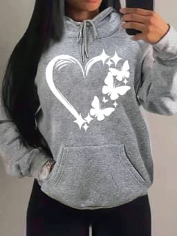 Combination Of Love And Butterfly  Pattern Hoody Women Hip Hop Street Hoodies Trendy Pocket Clothes Vintage Multicolor Hoodie