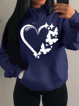 Combination Of Love And Butterfly  Pattern Hoody Women Hip Hop Street Hoodies Trendy Pocket Clothes Vintage Multicolor Hoodie