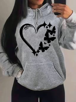 Combination Of Love And Butterfly  Pattern Hoody Women Hip Hop Street Hoodies Trendy Pocket Clothes Vintage Multicolor Hoodie