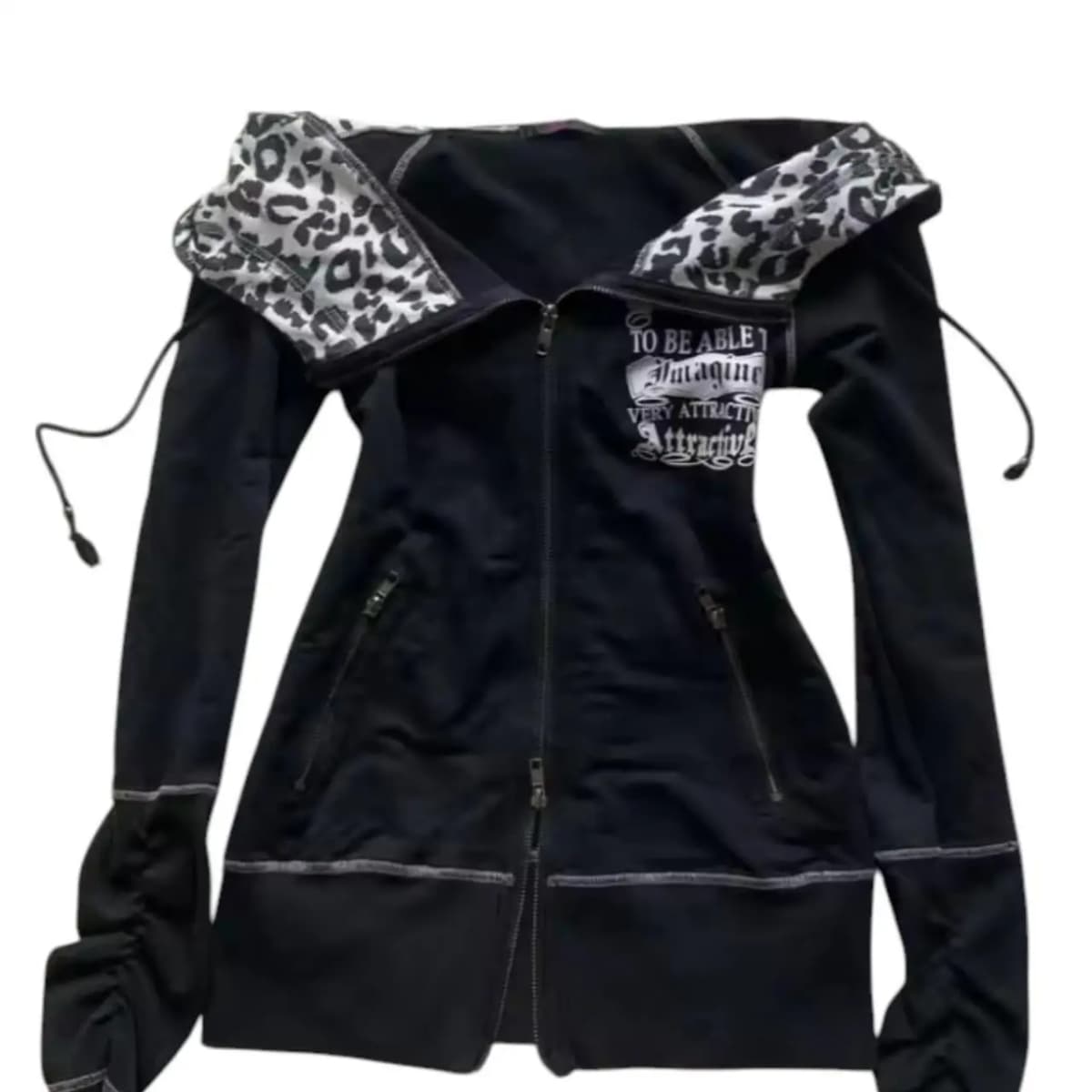 millennium y2k goth punk wind restoring ancient ways leopard grain printing charge show thin waist splicing skulls hooded fleece