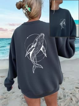 Humpback Whale Printing Sweatshirts Women Casual Crewneck Hoodies Winter Fleece Warm Pullover Loose Comfortable Womans Clothes