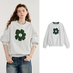 TOYOUTH Women Hoodies Sweatshirt 2025 Autumn New Green Velvet Flower Embroidered Round Neck Pullover Cotton Tops