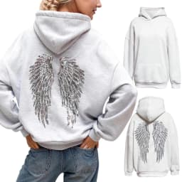 Sequin Angel Wings Loose Fit Sweatshirts For Women Fall/Winter Sparkly Party Pullover Women Autumn Winter Gray Oversized Hoodies