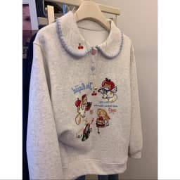 Cute Cartoon Embroidered Doll Collar Sweatshirt Fashionable Casual Versatile Large Size Spring Autumn New Style Sweet Top