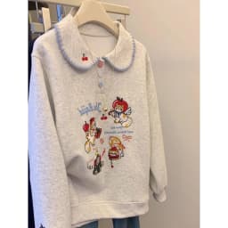 Cute Cartoon Embroidered Doll Collar Sweatshirt Fashionable Casual Versatile Large Size Spring Autumn New Style Sweet Top