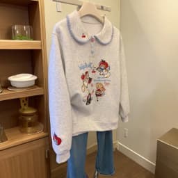 Cute Cartoon Embroidered Doll Collar Sweatshirt Fashionable Casual Versatile Large Size Spring Autumn New Style Sweet Top