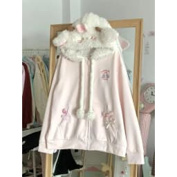 Harajuku Kawaii Coats with Hoodies Women Japanese Sweet Lolita Sweatshirts Kawaii Cartoon Print Y2k Overcoat Fashion Clothes Top