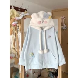 Harajuku Kawaii Coats with Hoodies Women Japanese Sweet Lolita Sweatshirts Kawaii Cartoon Print Y2k Overcoat Fashion Clothes Top