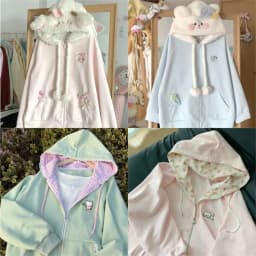 Harajuku Kawaii Coats with Hoodies Women Japanese Sweet Lolita Sweatshirts Kawaii Cartoon Print Y2k Overcoat Fashion Clothes Top