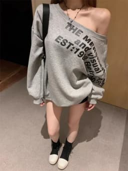 Woman American Vinrage Grey Street Sweatshirt Y2k Letter Printing Long Sleeve Casual Warm Oversize Baggy Ladeies Tops Autumn