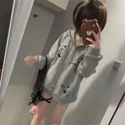 Cute Cartoon Print Hoodie Women's Oversized Fleece Lined Sweatshirt Trendy Outerwear Autumn Winter Fashionable Jacket