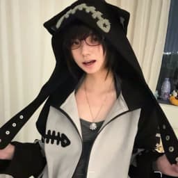 Women Y2K Harajuku Gothic Fishbone Splicing Loose Zipper Hoodie Black and Gray Contrast Long-Sleeved Hooded Street Casual Jacket