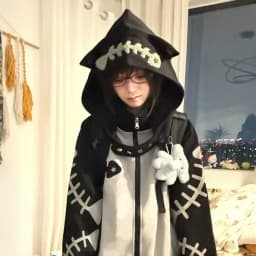 Women Y2K Harajuku Gothic Fishbone Splicing Loose Zipper Hoodie Black and Gray Contrast Long-Sleeved Hooded Street Casual Jacket