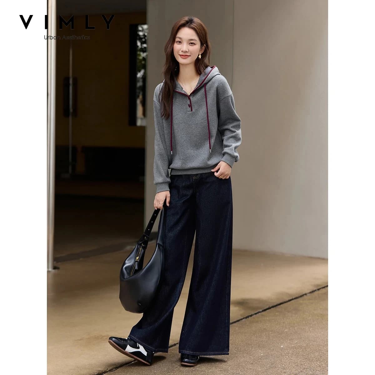 VIMLY Women's Hoodies Grey Hooded Fleece Casual Sweatshirt Loose-fit Long Sleeve Sweatshirts Fall Winter 2026 Pullover A3537