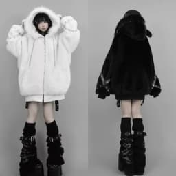Harajuku Gothic Punk Dark Academia Clothes Fur Patchwork Hoodie Sweatshirts 2026 Autumn Winter New Cardigan Coat Women