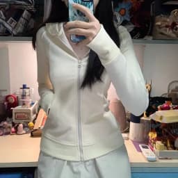 Korean Spring New Slim Solid Color Hooded Jacket 2026 Womens Hooded Zipper Slim Y2k Jacket Casual Fashion Street Sweatshirt Top