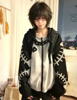 Japanese Kawaii Fish Bone Long Sleeve Detachable Hood Women Zipper Y2k Aesthetic Streetwear Hoodies Harajuku Zipper Sweatshirt