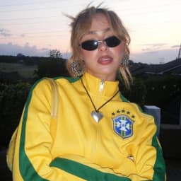 Women's Cropped Brazil Soccer Track Jacket Vintage Yellow Green Stripe Half Zip Embroidered Patch Football Jacket Streetwear
