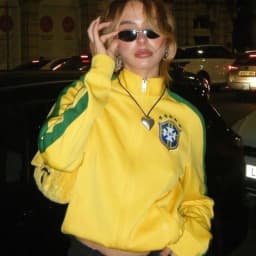 Women's Cropped Brazil Soccer Track Jacket Vintage Yellow Green Stripe Half Zip Embroidered Patch Football Jacket Streetwear