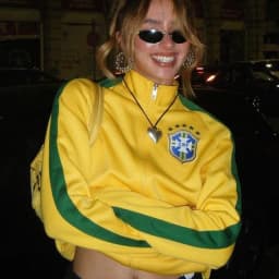 Women's Cropped Brazil Soccer Track Jacket Vintage Yellow Green Stripe Half Zip Embroidered Patch Football Jacket Streetwear