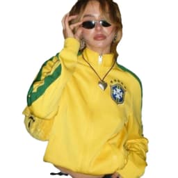 Women's Cropped Brazil Soccer Track Jacket Vintage Yellow Green Stripe Half Zip Embroidered Patch Football Jacket Streetwear